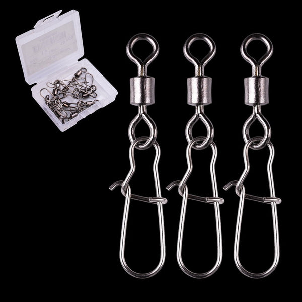 10PCS Pike Fishing Accessories Connector Pin Bearing Rolling Swivel Stainless Steel Snap Fishhook Lure Swivels Tackle with Box