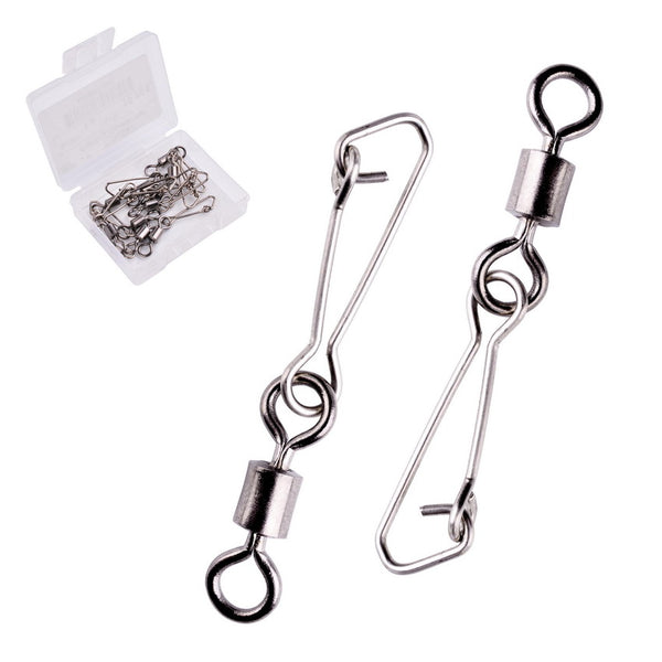 10pcs Stainless Steel Fishing Bearing MS QL Swivels Rolling Swivel with Hooked Snap Fishing Hook Connector Tackle
