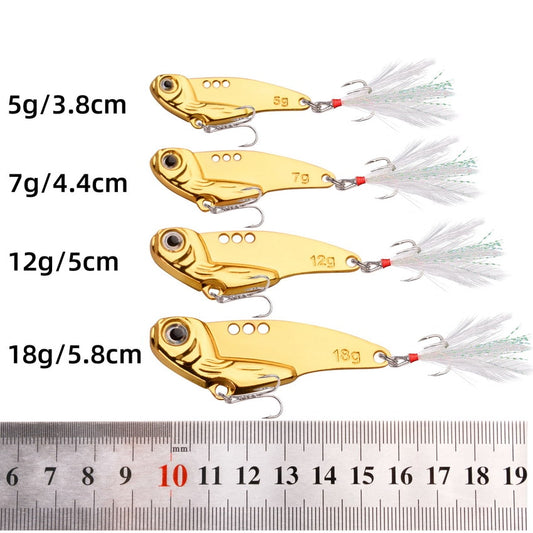 Metal VIB Fishing Lure 5g 7g 12g 18g Fishing Tackle Feather Hook Crankbait Vibration Spinner Sinking Pesca Bait Ascesorios