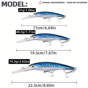 10pcs Wobbler Fishing Lures Set-High Quality Sinking Minnow Bait for Bass, Pike, and Carp Fishing -31g /48.5g/74.5g Artificial Bait with Realistic Movement