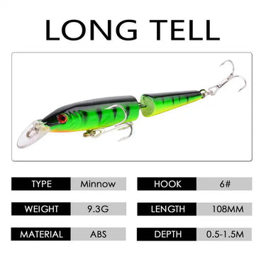10.8cm 9.3g wobbler Pike Fishing Lures Artificial Multi Jointed Sections Bait Crankbait Fake Fish Fishing Accessories