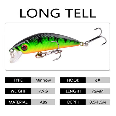 1Pcs Minnow Fishing Lure 70mm 8g 3D Eyes Crankbait Wobbler Artificial Plastic Hard Bait Fishing Tackle Peche Pesca Trolling Lure