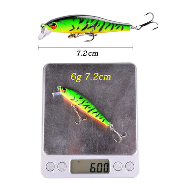 Minnow Fishing Lure 6g 7.2cm Fishing Artificial Hard Bait Bass Wobbler Lures Crankbait Pike Treble Hooks Tackle