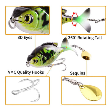 Whopper Popper Fishing Lure bait Rotate Tail Popper Lure 9.5cm 16.9g Topwater Wobble Fishing Lures Bass Fishing Tackle