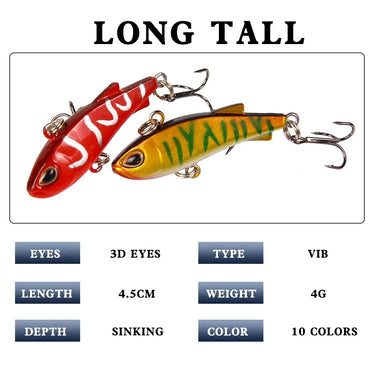 Sinking Mini VIB Outdoor Fishing Lure 4.5cm 4g Vibration Artificial Baits Winter Ice Fishing Wobbler Bass Crankbait Fishing