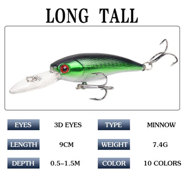 Minnow Fishing Lure 9cm 7g Hard Baits Artificial Quality Crankbait wobbler Bass Pike 6# Hooks Floating Bait