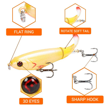 Rotating Tail Topwater Wobblers Popper Fishing Lure Trolling Minnow whopper plopper Bionic fish artificial bait 17g 10.5cm