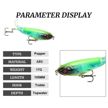 Rotating Tail Topwater Wobblers Popper Fishing Lure Trolling Minnow whopper plopper Bionic fish artificial bait 17g 10.5cm