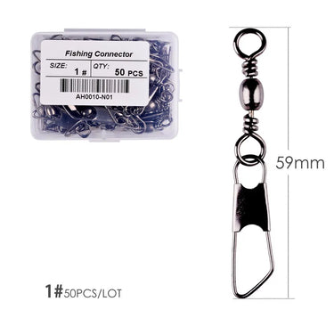 50Pcs/ Box Brass Barrel Fishing Swivel Solid Rings Fishing Pin Line Connector Fishhook with Interlock Snap Swivels Tackle Tool