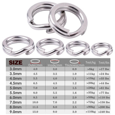 100pcs Fishing Split Rings Hard Bait Silver Stainless Steel 4-8MM Double Loop Split Open Carp Tool Fishing Accessories Tackle