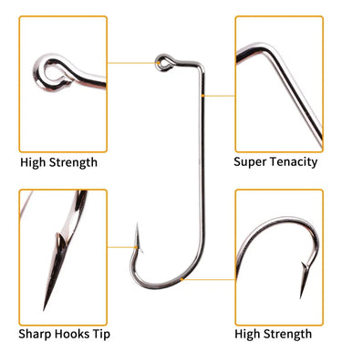 100pcs/lot Long Shank Fishing Hook 2#-5/0# High Carbon Steel Sharp Barbed 90 Degree Offset Narrow Bait Hook for Soft lure