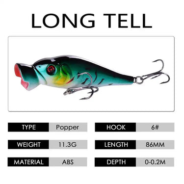 Popper Fishing lure 86mm 11.3g Trolling Wobblers Bait Top water bass isca Artificial hard Bait Fishing Tackle