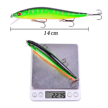 Minnow Fishing Lure 14cm 22.5g Floating Artificial Hard Bait Bass Wobblers Lures Crankbait Pike Treble Hooks Tackle