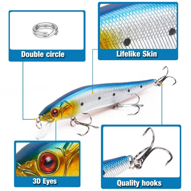 Minnow Fishing Lure 14cm 22.5g Floating Artificial Hard Bait Bass Wobblers Lures Crankbait Pike Treble Hooks Tackle
