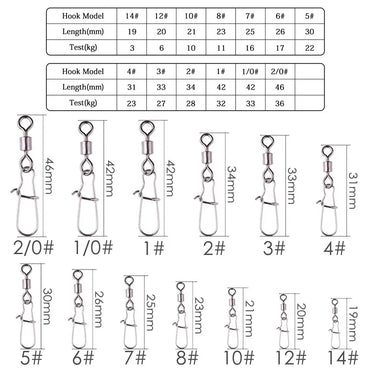 10PCS Pike Fishing Accessories Horoscope Connector Pin Bearing Rolling Swivel Stainless Steel Snap Fishhook Lure Swivels Tackle