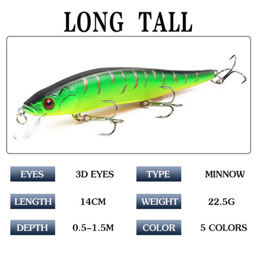 Minnow Fishing Lure 14cm 22.5g Floating Artificial Hard Bait Bass Wobblers Lures Crankbait Pike Treble Hooks Tackle