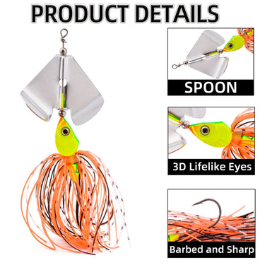 Fishing Lures 10g 14g Blade Metal Bait With Rubber Skirt Artificial Wobbler Buzzbait Jigging Lure Spinner Spoon For Pike