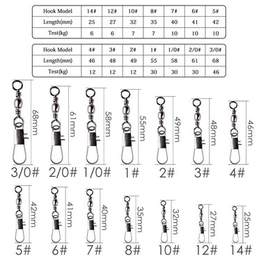 10/50pcs Rolling Swivel Fishing Connector Pin Bearing Interlock Snap14#-3/0# Fishhooks Lures Carp Fishing Accessories