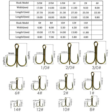 10Pcs/lot 2# 4# 6# 8# 10# Tea Fishing Hook High Carbon Steel Treble Overturned Hooks Fishing Tackle Round Bend Treble For Bass