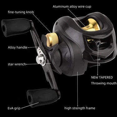 Baitcasting Fishing Reel with Aluminum Spool, 7.2:1 Gear Ratio, Max Drag 8kg, Luya, Freshwater Pesca