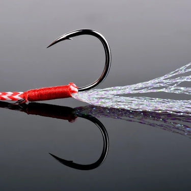 20pcs/Lot Fishing Lure Slow Jigging Fishing Cast Jigs Assist Hook Barbed Single Jig Hooks Thread Feather Pesca High Carbon Steel