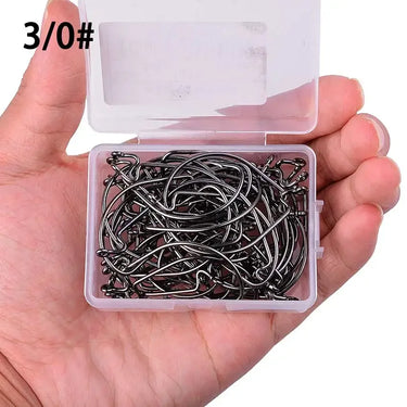 50pcs Box High Carbon Steel Fishing Crank Hooks Barbed Carp Jig Lure Fly Fishing Hooks With Hole For Soft Worm Lure Jig