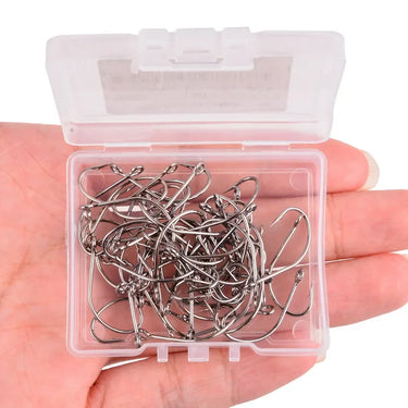 50pcs/box Carb Hook Fishing Hook Big Ring Carbon Steel Single Hooks Tackle Worm Hooks with Big Eyes Ring