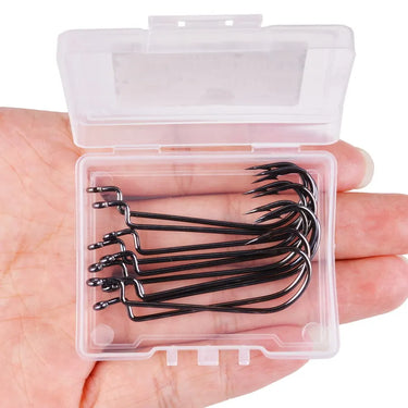 10pcs Wide Gap Worm Fishing Hooks Jig Crank Big Bass Hook Black High Carbon Steel Crank Barbed Hook for Soft Fishing Lure