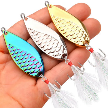 Snake Hard Spinner Spoon Lure Metal Sequins Baits with Treble Hook Feather Fishing Lures Gold Silver 2.5g-50g