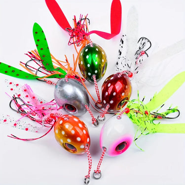 Squid Jig Fishing Lure with Glowing Eyes and Tassel Tail Slow Pitch Jigs Artificial Bait for Offshore Saltwater Boat Fishing