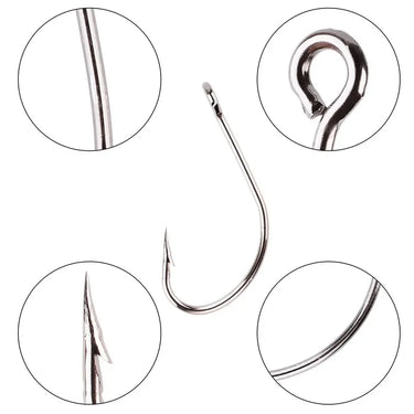 50pcs/box Carb Hook Fishing Hook Big Ring Carbon Steel Single Hooks Tackle Worm Hooks with Big Eyes Ring