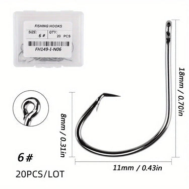 20pcs/box Fishing Hooks Set High Carbon Steel Octopus Offset Sport Circle Pesca Bait Fishing Hook Kit With Barbed Box Tackle