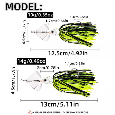 Fishing Lures 10g 14g Blade Metal Bait With Rubber Skirt Artificial Wobbler Buzzbait Jigging Lure Spinner Spoon For Pike