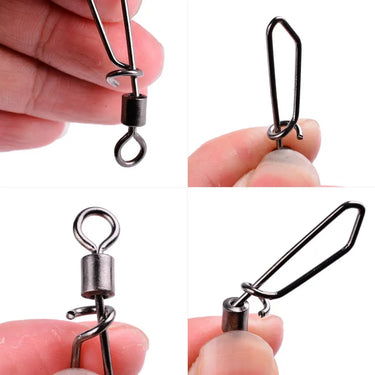 10Pcs/ Box Fishing Rolling Swivels Connector with T shape Snap 2#-12# For Fishhook Lure Tackle Carp Fishing Accessories