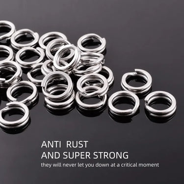 50pcs/box Stainless Steel Split Ring Fishing Double Oval Split Ring Solid Ring Accessories For Fishing Hook Snap Lure Swivel