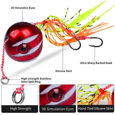 Deep Sea Iron Plate with Silicone Skirt Dual Hook Noctilucent Slow Jig Fishing Bait Lead Body For Freshwater Saltwater Fishing