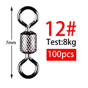 100pcs/box Fishing Swivel 1#-14# Sizes Solid Connector Ball Bearing Snap Fishing Swivels Rolling Stainless Steel Beads
