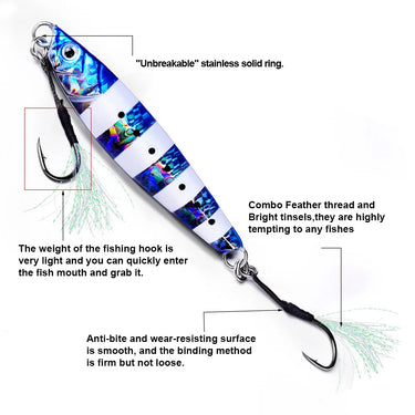 20pcs/lot Metal Jig Assist Hook With PE Line Feather Solid Ring Jigging Spoon Saltwater Fishhook Set for 10-60g Lure