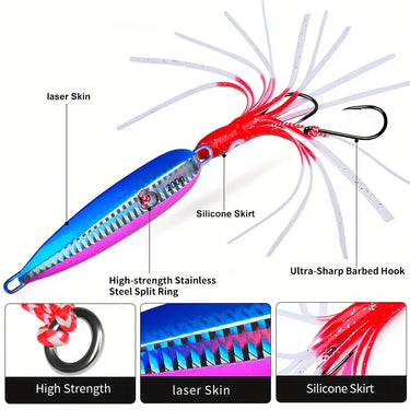 Fast Sinking Metal Jig Spoon Lure  with Silicone Skirt 1pc 40-200g Fishing Hard Artificial Bionics Bait For Tuna Bass Saltwater