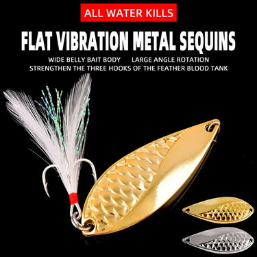 Snake Hard Spinner Spoon Lure Metal Sequins Baits with Treble Hook Feather Fishing Lures Gold Silver 2.5g-50g