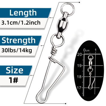 20/50pcs Stainless Steel Fishing Ball Bearing Swivel Durable Coast Lock Connector for Saltwater and Freshwater Fishing Connector