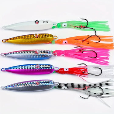 Fast Sinking Metal Jig Spoon Lure  with Silicone Skirt 1pc 40-200g Fishing Hard Artificial Bionics Bait For Tuna Bass Saltwater