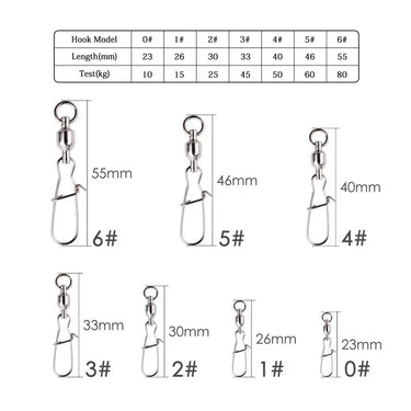 10/50/box Swivels Stainless Steel Fishing Connector Interlock Rolling with Hooked Bearing Fishhook Lure Tackle Accessories