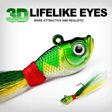 1PC Bucktail Jigs Head Hook 3D Eyes Bait 7g 14g 28g 56g Deer Hair Feather Hook Beard Jigging Lure Fishing
