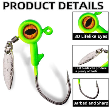 10Pcs New Head Jigs Hook 1.75g-10g with Willow Leaf Blade for Soft Worm Fishing