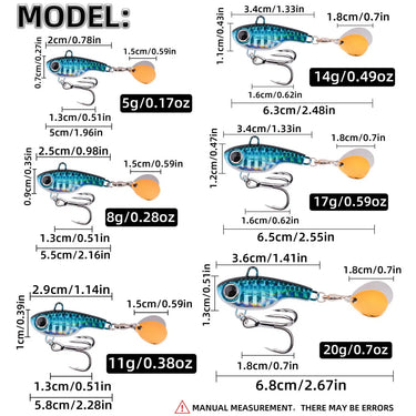 5g 8g 11g 14g 20g Spinner Bait Metal VIB Fishing Lure Rotating Tail Vibration Sequins Japan Wobbler Trolling Bait Pesca