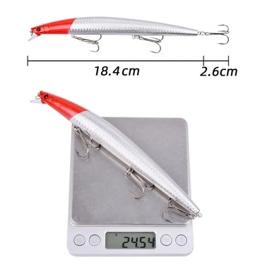 Best Selling 1pcs 18cm 24g Big Long Fish Minnow Sea Fishing Lure Bait 3D Eyes Strong Hooks Lures For Sea Fishing