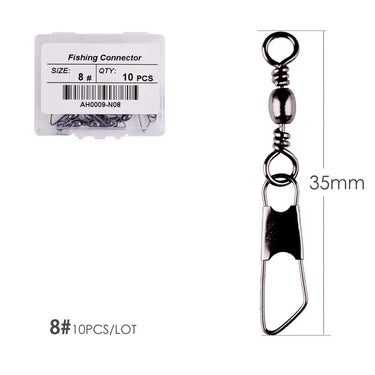 10Pcs/ Box Brass Barrel Fishing Swivels Solid Rings Fishing Pin Line Connector Fishhook with Interlock Snap Swivel Tackle Tool