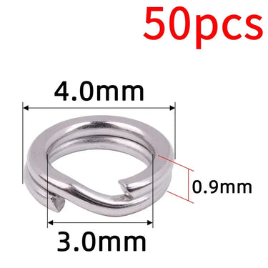50pcs/box Stainless Steel Split Ring Fishing Double Oval Split Ring Solid Ring Accessories For Fishing Hook Snap Lure Swivel