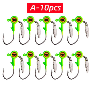 10Pcs New Head Jigs Hook 1.75g-10g with Willow Leaf Blade for Soft Worm Fishing